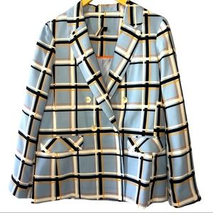 Topshop Blue Plaid Double-breasted Blazer